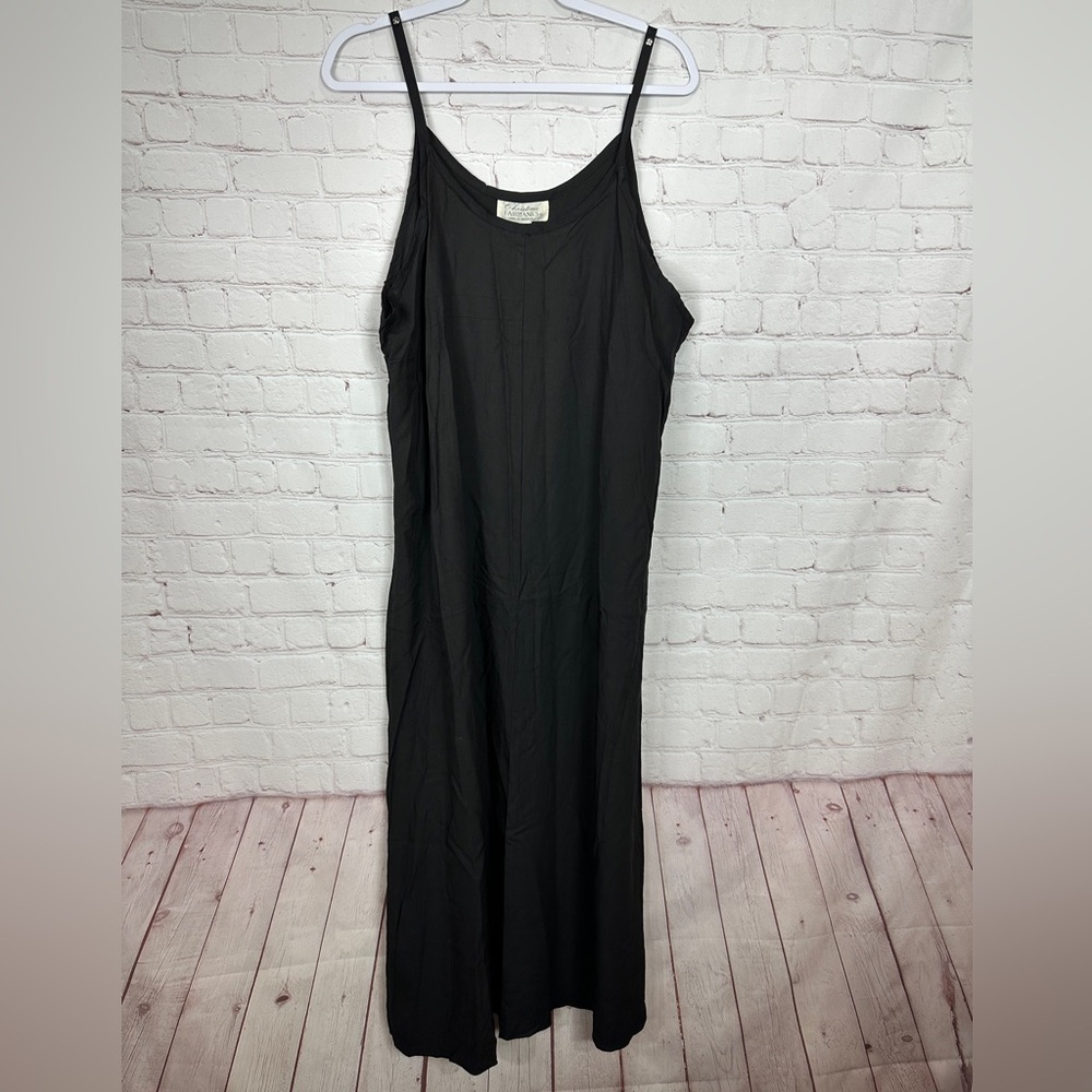 Christina Fairbanks black rayon sleeveless maxi dress lagenlook sz XL